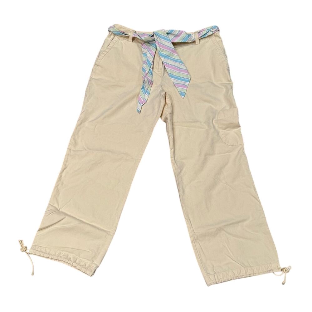 Vintage LOFT butter Yellow Cargo Capri Pants 10 Twill Belted 100 Cotton festival